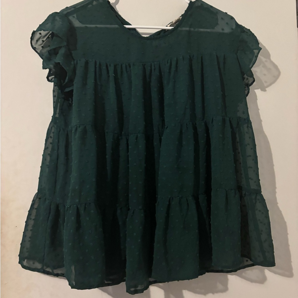 Entro Dark Green Tiered Blouse